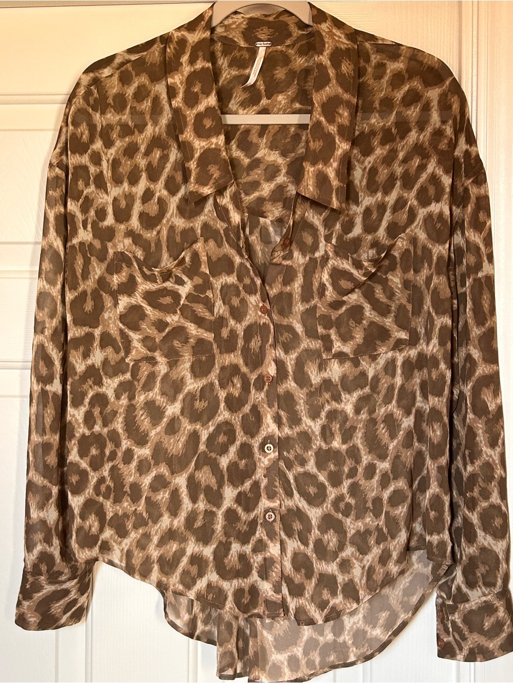 Free People Leopard Print Sheer Button-Up Blouse - Brown & Cream
